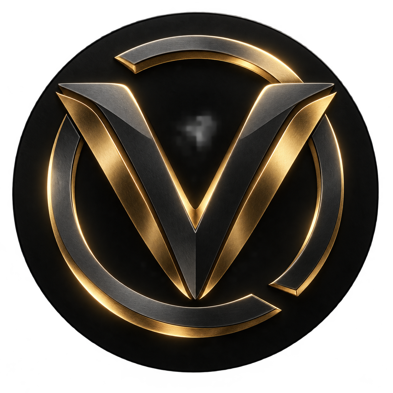 Logo Vulpy : un V métallique noir et doré